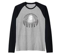 Cinque Volpi al Chiaro di Luna Foresta Notte Halloween Volpe Maglia con Maniche Raglan