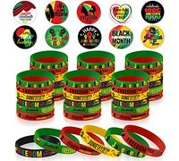 Cinrobiye 60 bomboniere Giuneteenth Day, 30 spille e 30 braccialetti in silicone per la storia nera mese della libertà giorno afroamericano decorazioni