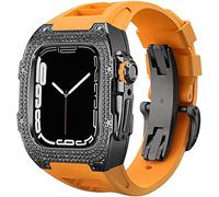 Cinta di orologio in gomma per copertina di diamanti di lusso con chiusura , per SE 8 7 6 5 4 Serie, custodia in acciaio inossidabile a fascia fluoroelastomer , per iwatch 45mm 44mm cambio accessori