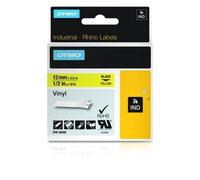 Cinta vinile Dymo Rhino 18432 nero su giallo 12mm resistente UV e chimici