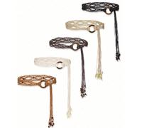 Cintura alla moda multicolore in stile boho retrò, realizzata a mano in legno cavo e corda cerata, adatta per abiti, stile preppy, autunno, Ognissanti 1 nero,1 bianco,1 marrone,1 cintura sottile rossa