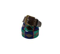 Cintura argentina realizzata a mano in pelle da uomo e da donna, di alta qualità, unisex, in pelle, marrone, ricamata, con fibbia in stile antico, Navy & Turchese, XL= 100, 105, 110, 115