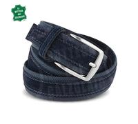 Cintura Cinta Uomo Blu in Tela e Camoscio Vera Pelle Casual Accorciabile