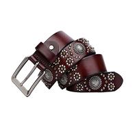 Cintura con Borchie Cintura da Uomo in Pelle Cintura a Forma di Fiore Rivetto Vintage Fatto a Mano Cinture Stile Hip Hop Fibbia in Lega Unisex,Marrone,130CM/51.1''
