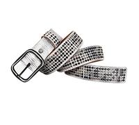 Cintura Con Borchie E Occhielli In Pelle Di Vacchetta Per Uomo E Donna - Cintura Con Fibbia In Metallo Per Jeans, Moda Gotica(White,115cm/waist:38"~40")