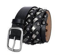 Cintura con borchie in metallo a cerchio luminoso Cinture in pelle con rivetto argento in metallo punk rock adatto per pantaloni da motociclista punk rocker hip hop o jeans,Black~b,105cm/waist:34"~36"