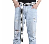 Cintura con fibbie a doppio anello a D, ampia punta in metallo, cinture in tela per jeans, pantaloncini, pantaloni | stile a scacchiera regolabile per casual, all'aperto, abbigliamento da lavoro, uomo