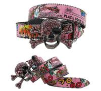 Cintura con strass neri punk con teschio grande Cintura da donna firmata Cintura con soldato con diamanti Cintura da cowboy occidentale Y2K Cintura alla moda Graffiti hip-hop