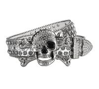 Cintura con strass teschio per uomo donna cinture borchiate cinture cowgirl per donna cintura per jeans pantaloni, bianco, 115x3.8cm