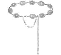 Cintura concho in metallo occidentale per donna cowgirl boho cintura in vita cintura accessorio per abito jeans country concerto outfit, Argento vintage, Length 49.2"(28.7"+Extension Chain 20.5")