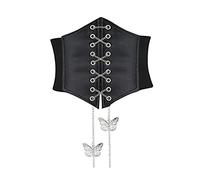 Cintura corsetto retrò nera vintage regolabile per donne - fasciatura farfalla larga elastica in pizzo - utilizzata per abiti da sera