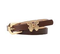 Cintura da donna in pelle PU con dettaglio farfalla dorata ornamento elegante cinturino per abito per lo styling del vestito alla moda PU cintura per abiti e pantaloni, Caff, Taglia unica