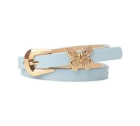 Cintura da donna in pelle PU con dettaglio farfalla dorata ornamento elegante cinturino per abito per lo styling del vestito alla moda PU cintura per abiti e pantaloni, blu cielo, Taglia unica