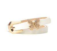 Cintura da donna in pelle PU con dettaglio farfalla dorata ornamento elegante cinturino per abito per lo styling del vestito alla moda PU cintura per abiti e pantaloni, bianco, Taglia unica