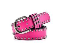 Cintura da donna in pelle vintage Cinture decorative per jeans casual con rivetti larghi 4cm per accessori di abbigliamento da donna, Rosa di rosso, 110cm