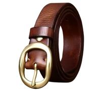 Cintura da donna in vera pelle di mucca magra da 2,8 cm con fibbia a polo singolo ovale oro, Marrone, 95cm/37"