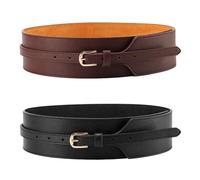 Cintura da donna marrone larga in pelle spessa regolabile fibbia D-ring set nero 2 pezzi finitura liscia in metallo