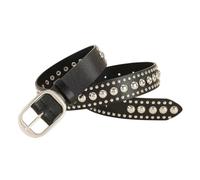 Cintura da donna vintage con rivetti e fibbia ad ago in pelle sintetica in poliuretano, stile casual, jeans elegante, Nero , 110