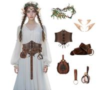 Cintura da pirata con corsetto rinascimentale, confezione divertente, costume da elfo gotico con orecchie da elfo, accessorio steampunk, borsa rinascimentale in ecopelle per LARP, Cintura marrone+