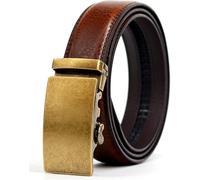 Cintura da Uomo, Cintura A Cricchetto da Uomo Cintura in Pelle da Uomo Designer in Lega di Lusso Fibbia Automatica Cinturino Marrone, Gold, 115