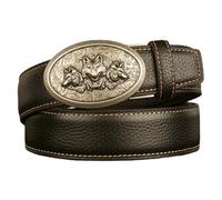 Cintura Da Uomo In Pelle Nera Con Cuciture A Cricchetto, Fibbia Automatica Lupo Inciso, Larghezza Regolabile 1 3/8" (35 Mm), 120 Cm/41"(Wolf,130cm/waist:45")