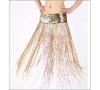 Cintura Danza del Ventre Belly Dance Costumes Belt Elastic Force Sequin Long Tassel Belly Dance Sciarpa dell'anca for Le Donne Belly Dancing Cinture (Color : Gold, Size : One Size)