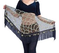 Cintura Danza del Ventre,Cintura con Monete Sciarpa for La Danza del Ventre con Moneta Dorata, Cintura in Vita con Gonna Avvolgente con Frange E Nappe con Paillettes Scintillanti