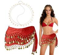 Cintura Danza del Ventre Donna, Gonna Danza del Ventre, Catena per Capelli con Paillettes, Cintura di Danza del Ventre in Chiffon, Sciarpa All'Anca di Danza del Ventre Donna Carnevale Costume