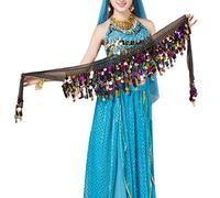 Cintura Danza del Ventre Elastica Con Monete per Palco, Compleanno, Festa (Nero)