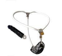 Cintura Di Castità In Metallo Per Uomo,BDSM SM Pena Di Bondage Per Punizione,Castità Della Gabbia Del Pene Con Dildo Anale Plug Fetish Perizoma Di Giocattoli Del Sesso,WhiteB-Waist110-120cm