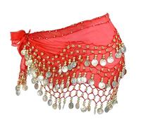 Cintura di Danza del Ventre, Gonna di Danza del Ventre Moneta d'Oro, Foulard per Ballo di Pancia Orientale Indiana, Chiffon Hip Sciarpa Belly Dance, per Spettacoli sul Palco, Festa, Rosso, 1 Pezzo
