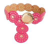 Cintura di moda rivetto vintage per le donne cowgirl occidentale stile PU cintura in pelle unica fascia decorativa cintura vintage, Oro Brillante Rosa Rosso, H