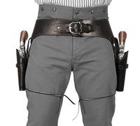 Cintura di pistola da cowboy, buccia a doppia pistola in pelle, custodia per cintura per revolver retrò medievale, costume Steampunk per Halloween Cosplay Party (Coffee Brown)