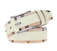 Cintura Donna A Quadri Colore Bianco Beige Arancione Grigio Vera Pelle Vacchetta Cintura Fibbia Ad Artiglio Moda Confezione Regalo Jeans E Pantaloni Bianchi Leggeri Cintura Ragazze (beige,120 cm)