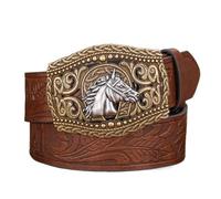 Cintura Donna Da Uomo - Western Cowboy Cowgirl in Pelle Con Novità Personalità Fibbia Animale, Vintage Intagliata Per Jeans, Pantaloni, Abiti,Brown b,125CM/49.2''