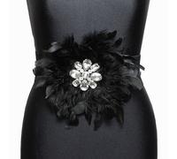 Cintura donna elastica con strass e piume grande cristalli cinta fascia larga