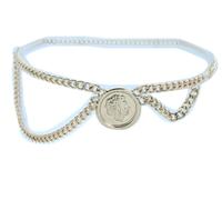 Cintura Donna Oro Metallo Catena Lato Onda Grande Moneta Notte Club Feste M L XL