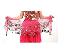 Cintura Donna per Danza del Ventre, Hip Sciarpa Belly Dance Tone Coins in vita Catena avvolgente Lady Donne Dance Wear Wear Sciarpa dell'anca Accessori 3 Row Belt Gonna con Gold BellyDance(Rose Red)