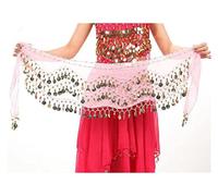 Cintura Donna per Danza del Ventre, Hip Sciarpa Belly Dance Tone Coins in vita Catena avvolgente Lady Donne Dance Wear Wear Sciarpa dell'anca Accessori 3 Row Belt Gonna con Gold BellyDance(Pink)