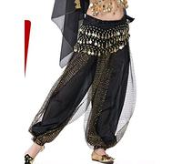 Cintura Donna per Danza del Ventre, Hip Sciarpa Pantaloni Danza del Ventre Wanita Celana Harem Tari Perut Sifon Payet Hoki Longgar Kesalahan Besar Celana Intensit 12 Colore(Black)