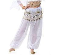 Cintura Donna per Danza del Ventre, Hip Sciarpa Pantaloni Danza del Ventre Wanita Celana Harem Tari Perut Sifon Payet Hoki Longgar Kesalahan Besar Celana Intensit 12 Colore(White)