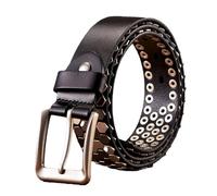 Cintura durevole del cuoio genuino 100% delle cinghie dell'inarcamento del perno borchiato dell'annata punk, Nero , 115 cm