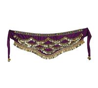 Cintura Elastica di Danza del Ventre,Sciarpa di Danza del Ventre con la Nappa Artificiale Moneta Cintura Moda della Sciarpa Vita Costume da Ballo per Spettacolo, Festa (Viola)