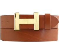 Cintura firmata HENRY in pelle bovina pieno fiore 4 cm | Cintura elegante per uomo e donna 40mm | Oro lucido | Tabac 115cm