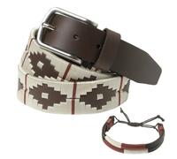 Cintura in pelle argentina, con cordino abbinato e bracciale in pelle. Cintura ricamata su pelle, per uomo e donna. Cinture Polo Argentina