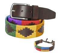 Cintura in pelle argentina, con cordino abbinato e bracciale in pelle. Cintura ricamata su pelle, per uomo e donna. Cinture Polo Argentina