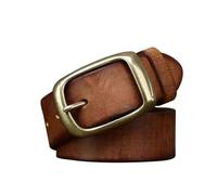 Cintura In Pelle Bovina Pieno Fiore Fatta A Mano, 3,8 Cm, Robusta, In Ottone Massiccio, Con Fibbia Dorata A Un Solo Ardiglione, For Uomo E Donna(Brown,100cm/39")