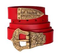 Cintura in pelle con fibbia in ottone | Cinturino medievale in strato di pelle di mucca | Autentico accessorio for rievocazione storica(Red)