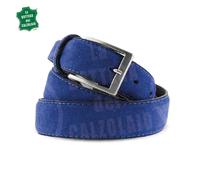 Cintura in pelle uomo donna classica camoscio blu elettrico artigianale