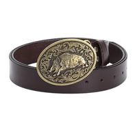 Cintura In Pelle Western Con Fibbia In Ottone Con Simbolo Del Cinghiale E Del Maiale, Cinturino Da Cowboy Per Uomo, Donna E Ragazzo(Brown,90cm/35)